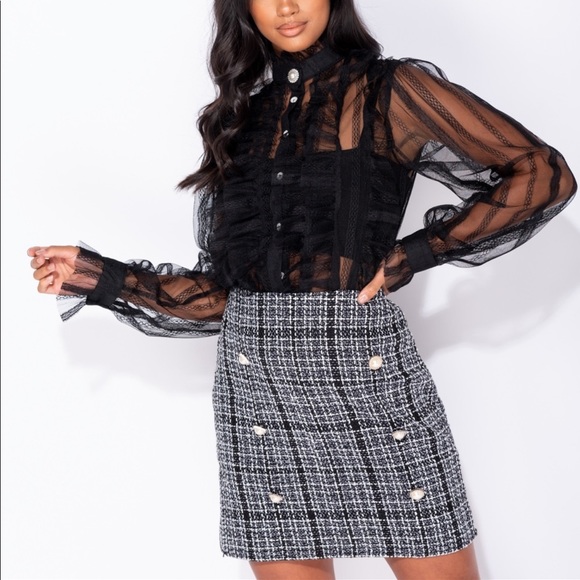 Black Frill Sheer Blouse - Picture 3 of 5